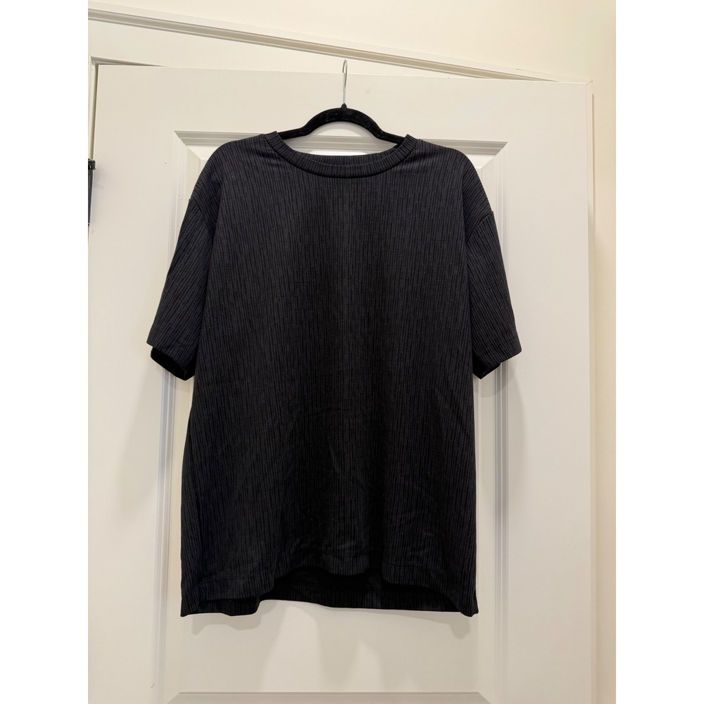 Black Textured Ribbed Crew Neck Short Sleeve T-Shirt Relaxed Fit Men Large